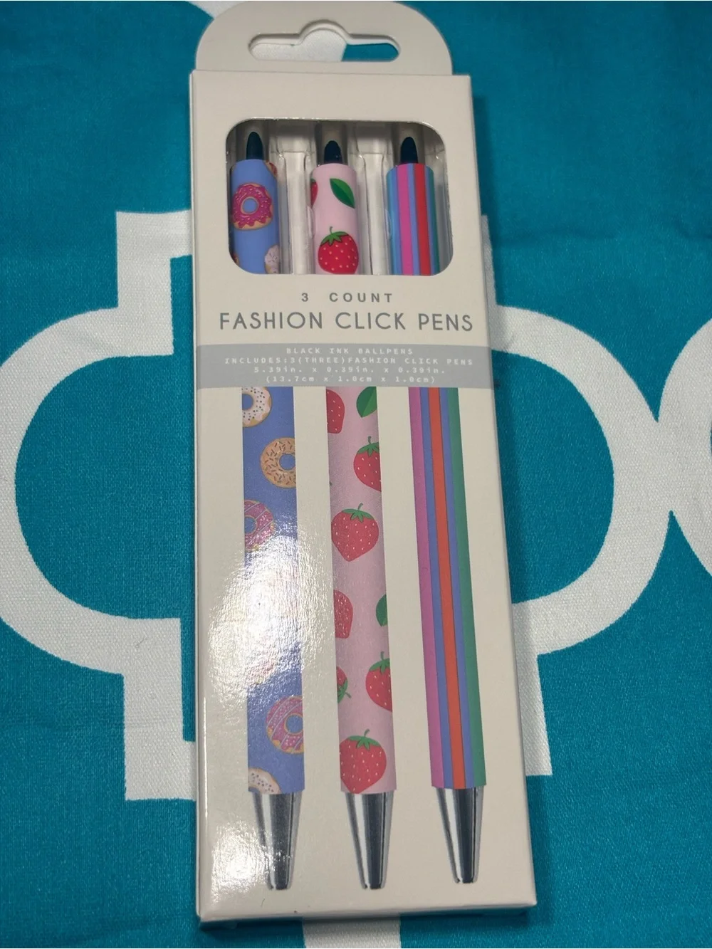 New 3-Pack Fashion Click Pens - Strawberry, Donut & Rainbow Designs